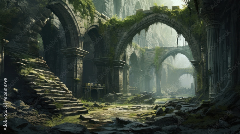 Naklejka premium Fantasy Ruins Game Artwork