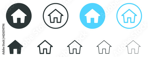 home icon button, web main page icon - house icon, home sign in circle for website and mobile app ui icons in in filled, thin line, outline