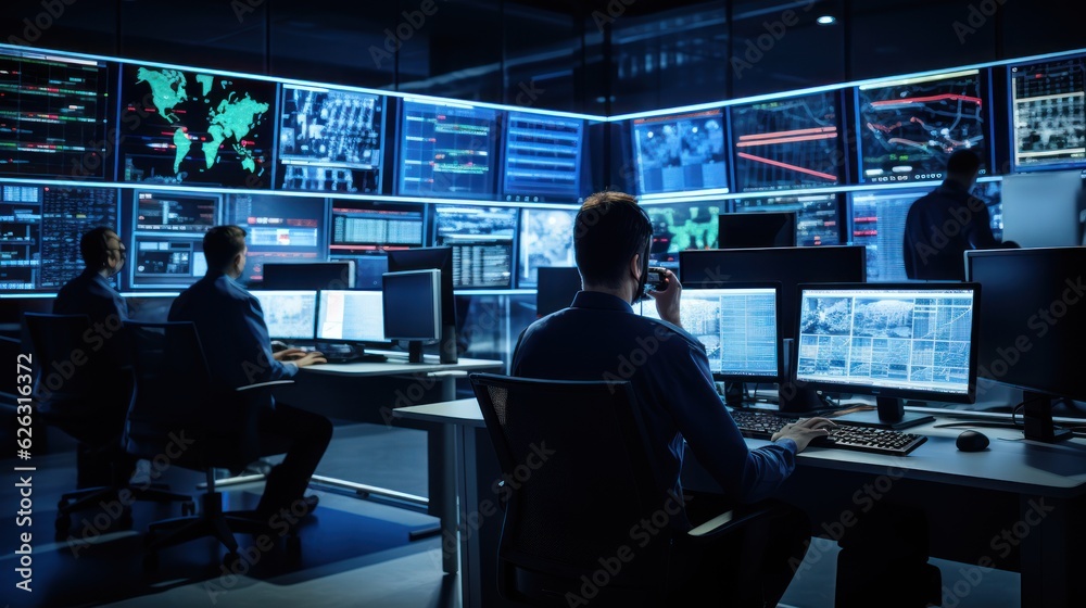 Network operations center ( NOC) with technicians monitoring network traffic, troubleshooting issues, and ensuring network performance Network operations center ( NOC) with technicians monitoring network traffic, troubleshooting issues, and ensuring network performance
