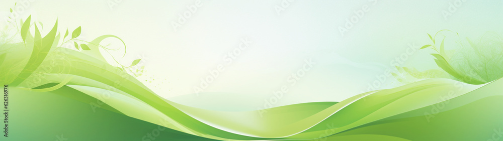 Banner with abstract green wave on white background. Border, card with eco design. Copy space. Generative AI Banner with abstract green wave on white background. Border, card with eco design. Copy space. Generative AI