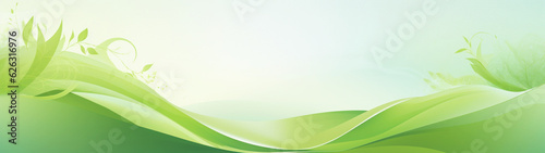 Banner with abstract green wave on white background. Border  card with eco design. Copy space. Generative AI