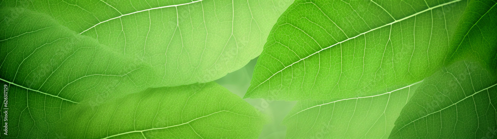 Green leaf texture. Macro. Banner, background. Generative AI Green leaf texture. Macro. Banner, background. Generative AI