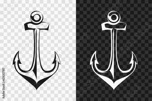 Sea anchor silhouette icon, high quality vector glyph sign. Sea anchor symbol isolated on dark and light transparent backgrounds.