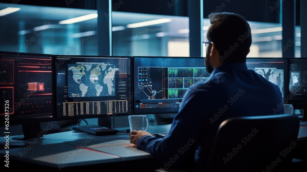 Network operations center ( NOC) with technicians monitoring network traffic, troubleshooting issues, and ensuring network performance Network operations center ( NOC) with technicians monitoring network traffic, troubleshooting issues, and ensuring network performance