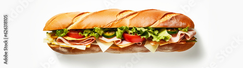 Banner with sandwich on isolated white background. Generative AI