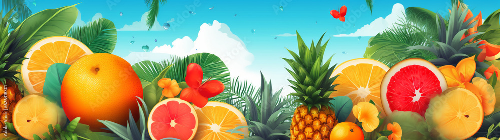 Tropical banner. Vacation concept. Background, wallpaper. Generative AI