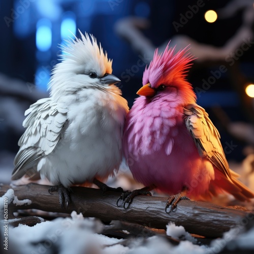Two birds standing together in the snow. (Generative AI)