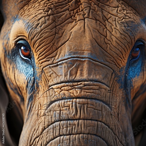 An elephant's face and trunk in close up. (Generative AI)