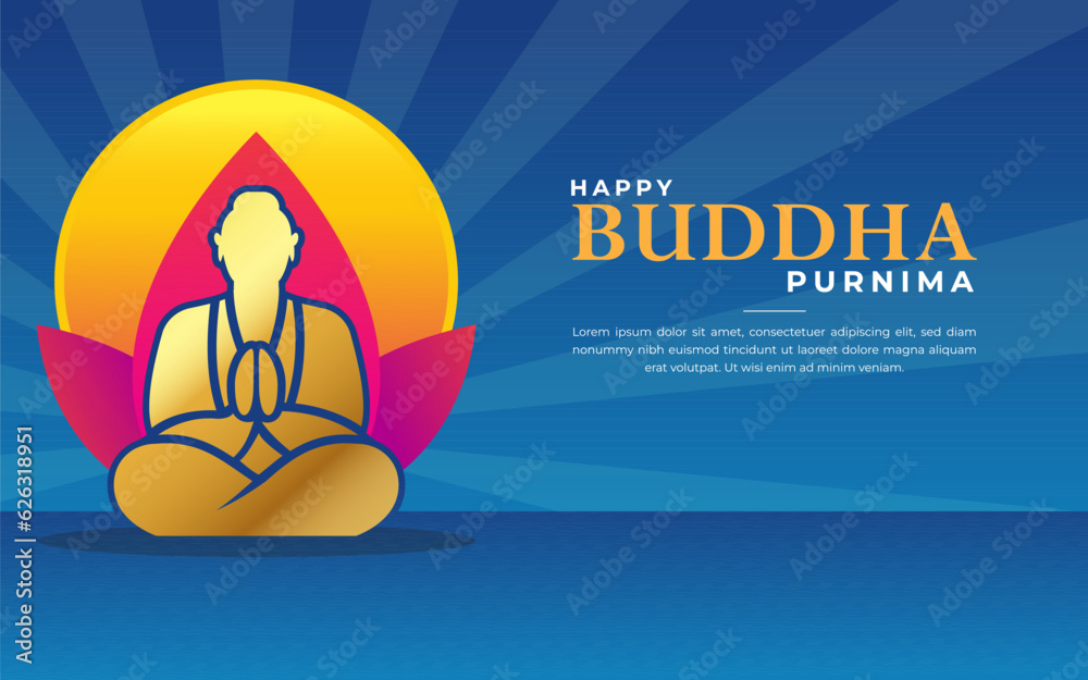Fototapeta premium Happy Buddha Purnima, Vesak Day, Buddhism, Buddha Jayanti Celebration for Print Template
