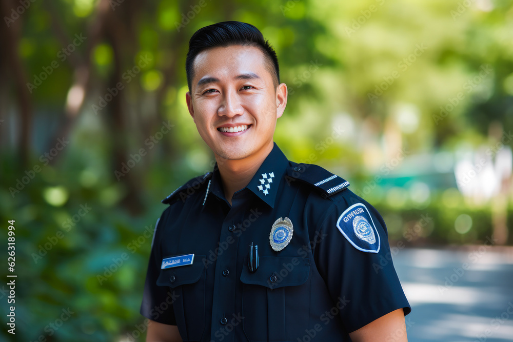 A portrait of proud and confident Asian male police officer in uniform