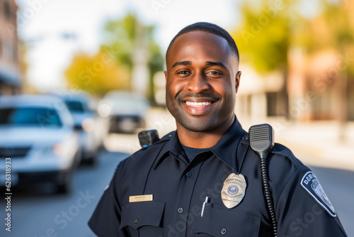 A portrait of proud and confident African American male police officer in uniform