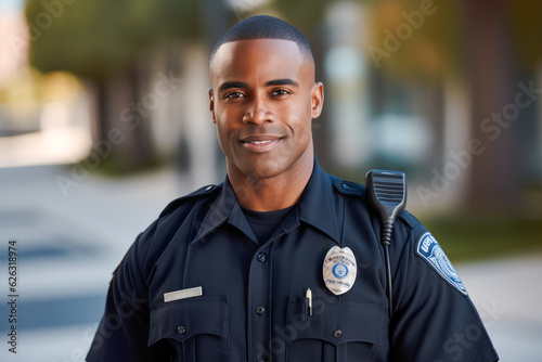 Photo A portrait of proud and confident African American male police officer in unifor