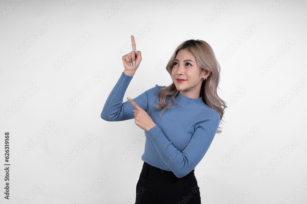 Successful Asian office worker woman poses in various poses on isolated white studio background. Feeling confident happy millennial female internship showing motivation to work startup business ideas Successful Asian office worker woman poses in various poses on isolated white studio background. Feeling confident happy millennial female internship showing motivation to work startup business ideas