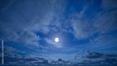 Full moon night and starry sky with moving clouds