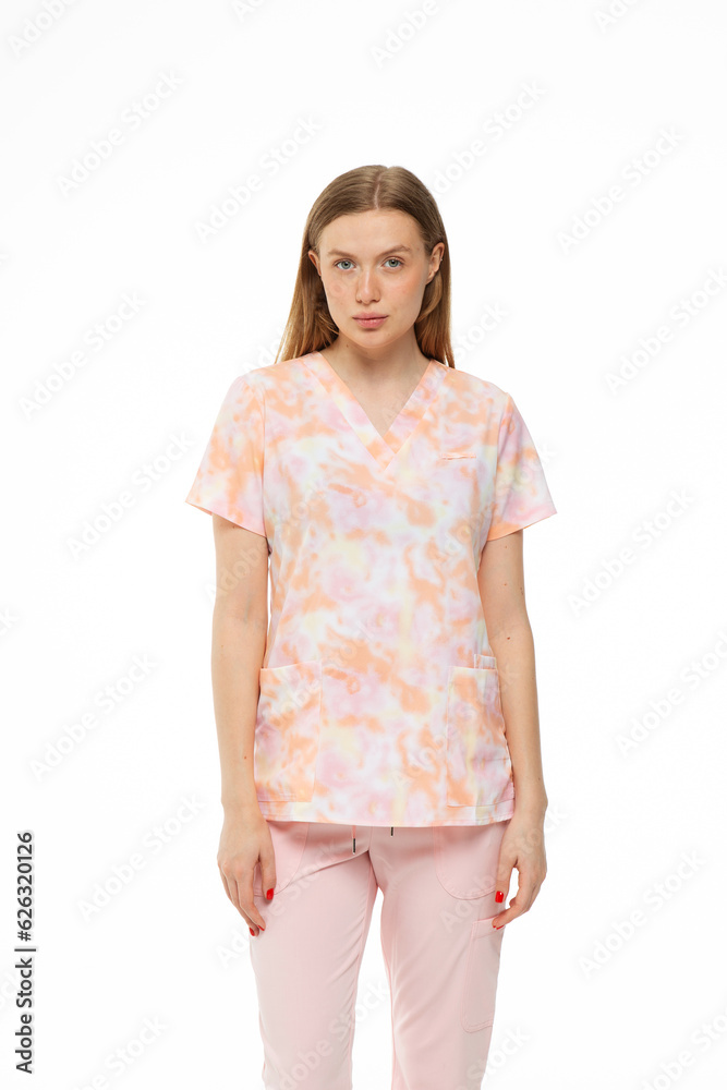 Beautiful girl doctor professional in work clothes on white background Beautiful girl doctor professional in work clothes on white background