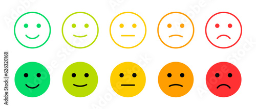 Feedback emoticons emojis. Smiley icon set , happy, neutral, sad, emoji, icon - Customer satisfaction rating scale with good and bad emotions. Vector illustration