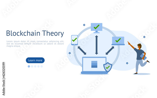 blockchain illustration set. characters are checking access permissions every time for security. blockchain working concept. vector illustration.