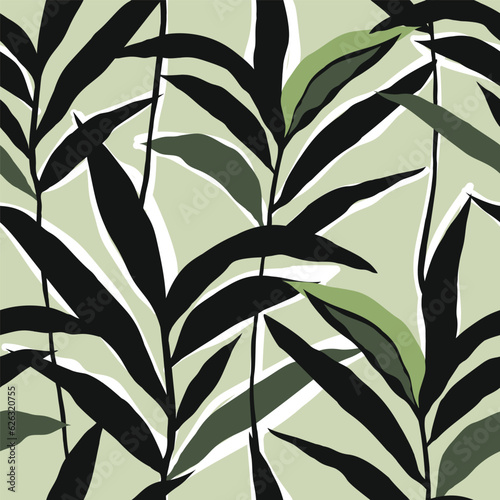 Stylized Tropical palm leaves wallpaper. Jungle palm green leaf seamless pattern.