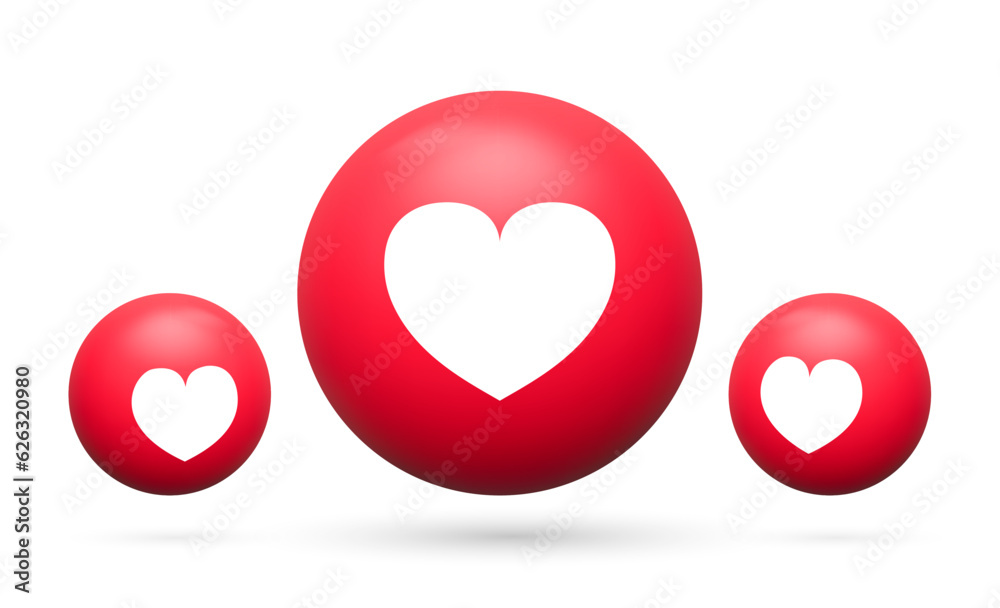 3d Like and love icon button set. heart flat icon in modern 3d circle shapes , Social media notification icons. emoji post reactions set. Vector illustration - obrazy, fototapety, plakaty 