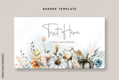 beautiful flower and pumpkin watercolor floral background