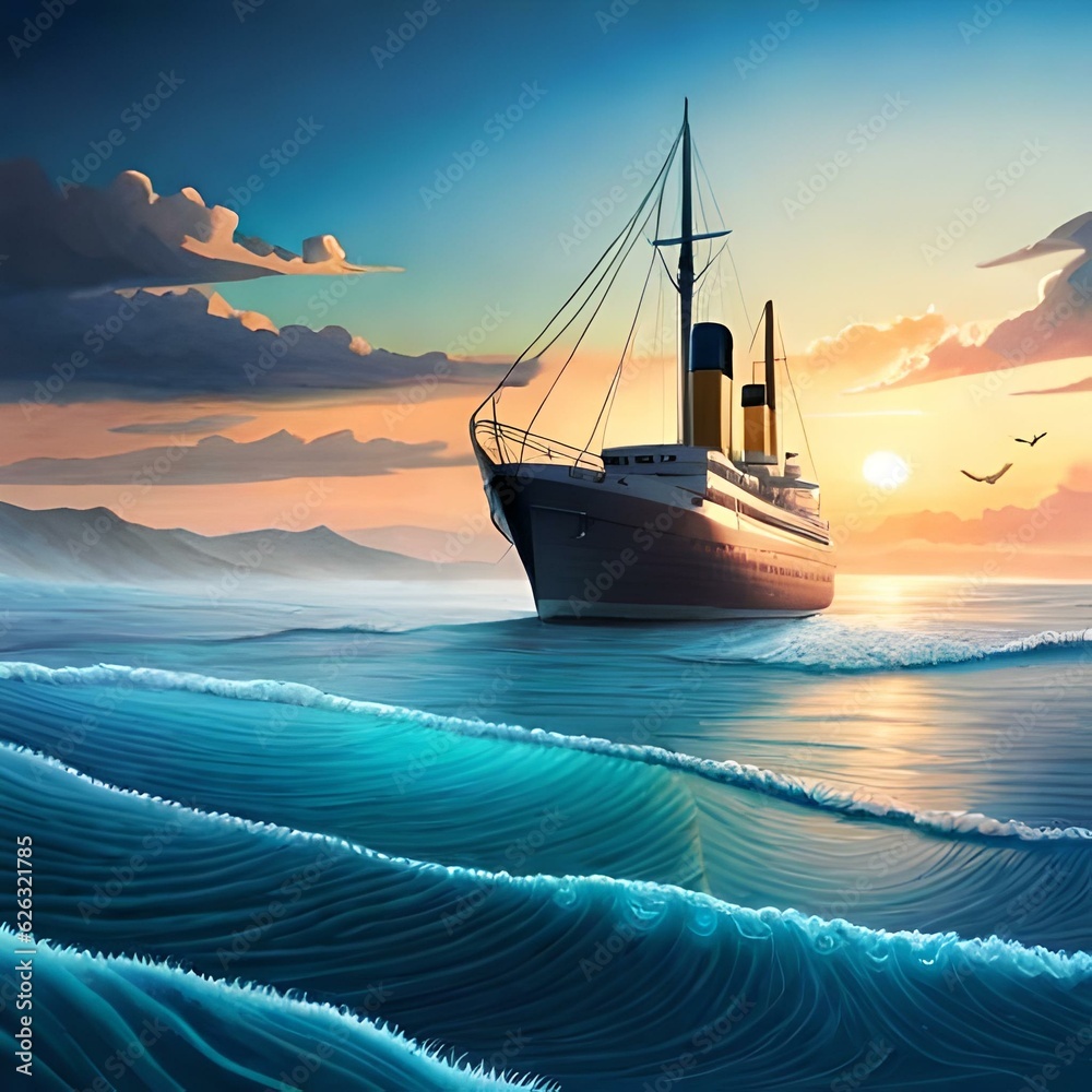 Obraz premium ship at sunset