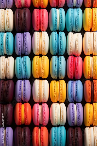 Delicious colorful macarons pattern illustration made with Generative AI 