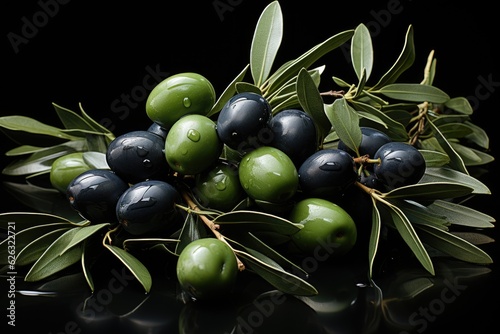 Pattern of olives and leaves. Generative AI