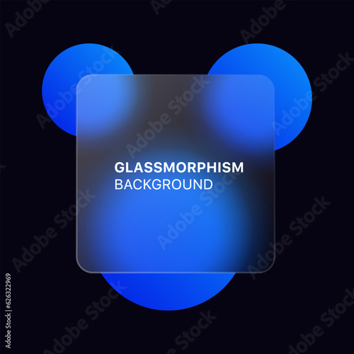 glassmorphism background banner with transparent glass frame template . Realistic Frosted glass morphism effect with blurred abstract gradient blue circle shapes. Vector illustration