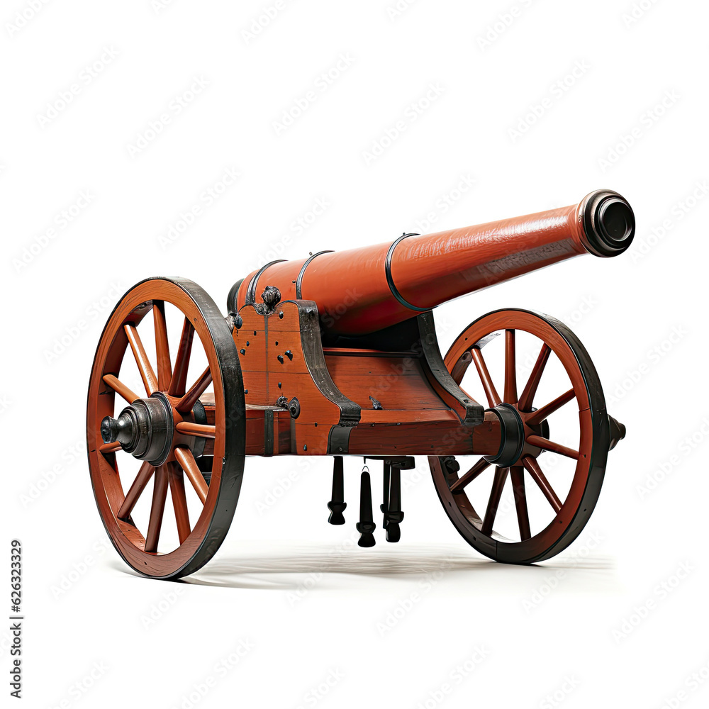 An antique cannon isolated on a white background