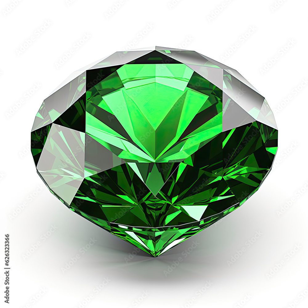 Fototapeta premium A vibrant green diamond shining on a pristine white background