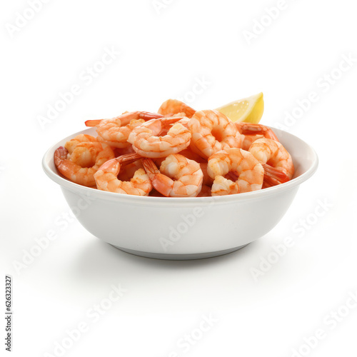 A delicious bowl of shrimp with a refreshing lemon garnish