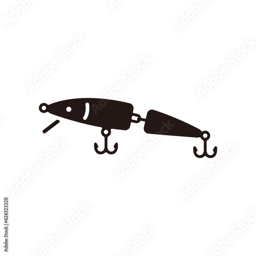 Jointed minnow icon.Flat silhouette version.
