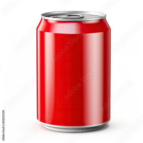 A vibrant red can of soda against a clean white backdrop