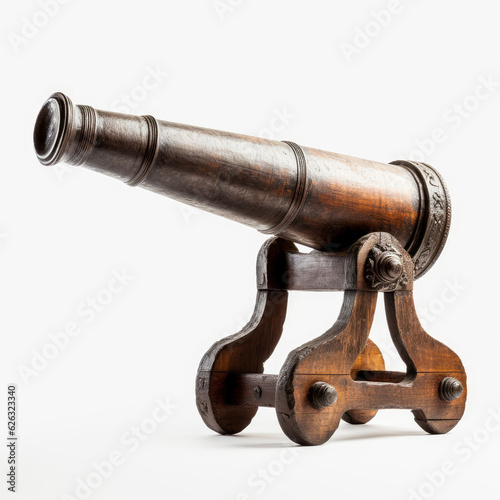 An antique wooden telescope on a vintage stand