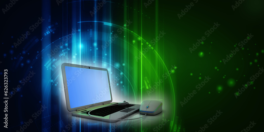 3d rendering laptop connected mouse 3d rendering laptop connected mouse