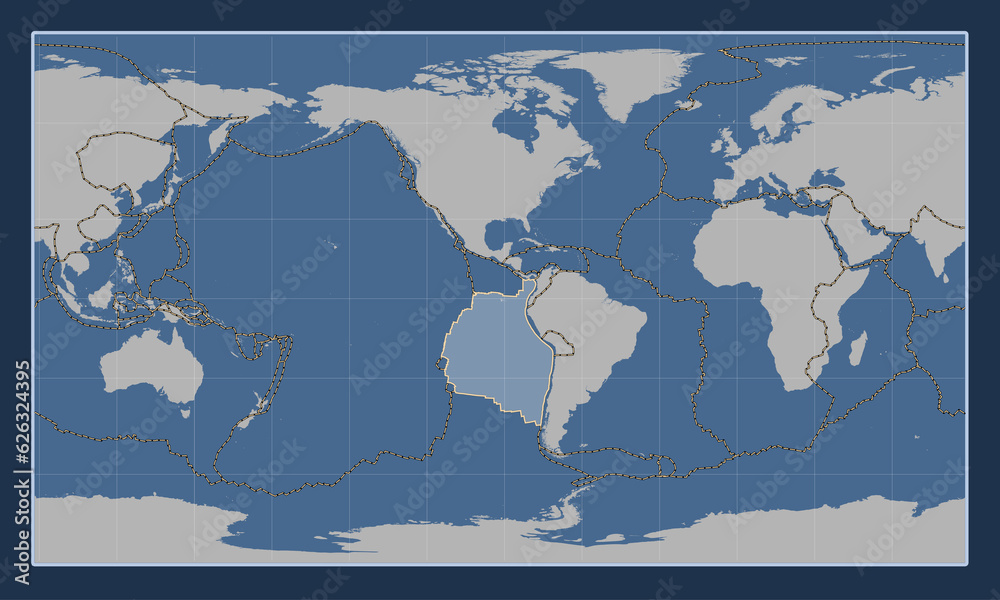 Nazca tectonic plate. Contour. Patterson Cylindrical. Boundaries