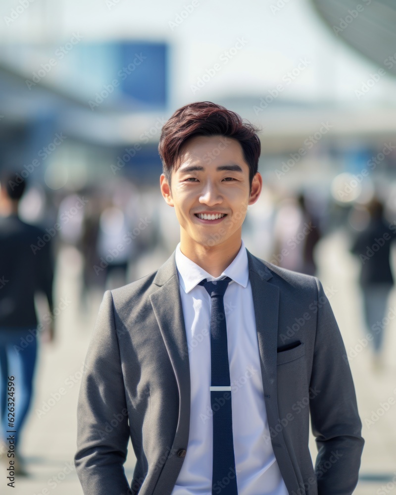 Photo of a successful Asian businessman in an office suit on the street near a business center. Photo of a successful Asian businessman in an office suit on the street near a business center.