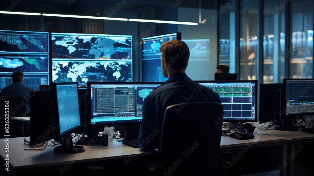 Network operations center ( NOC) with technicians monitoring network traffic, troubleshooting issues, and ensuring network performance Network operations center ( NOC) with technicians monitoring network traffic, troubleshooting issues, and ensuring network performance