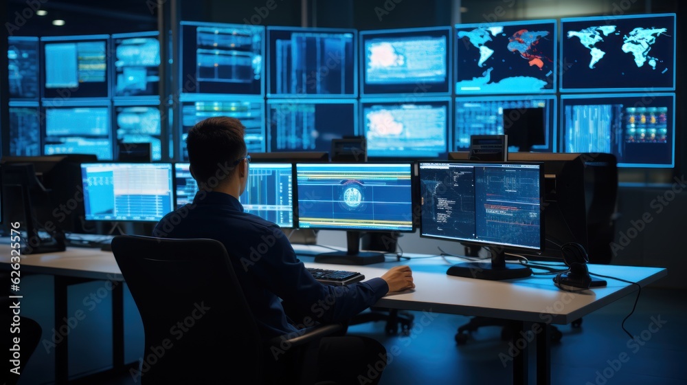 Network operations center ( NOC) with technicians monitoring network traffic, troubleshooting issues, and ensuring network performance Network operations center ( NOC) with technicians monitoring network traffic, troubleshooting issues, and ensuring network performance