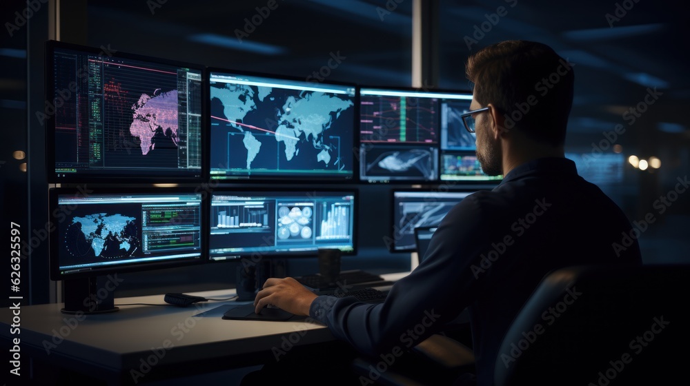 Network operations center ( NOC) with technicians monitoring network traffic, troubleshooting issues, and ensuring network performance Network operations center ( NOC) with technicians monitoring network traffic, troubleshooting issues, and ensuring network performance