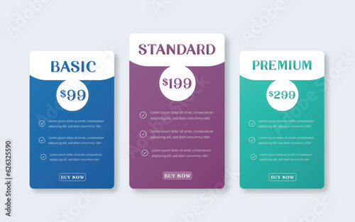 Modern pricing table design with colorful subscription plans,
 Hosting table banner, Colorful Pricing Table Design