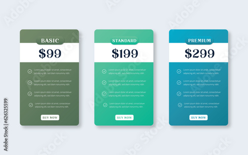Modern pricing table design with colorful subscription plans, Hosting table banner, Colorful Pricing Table Design