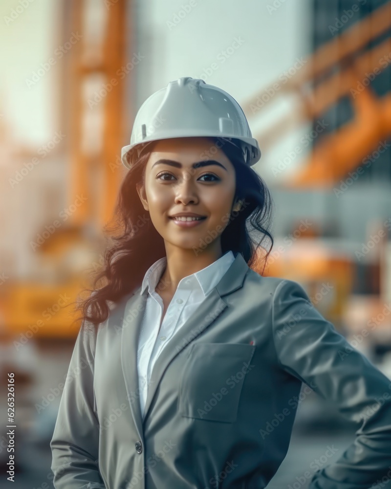 Beatiful confidence asian woman builder worker in uniform and safety helmet smilling. Labour day Beatiful confidence asian woman builder worker in uniform and safety helmet smilling. Labour day