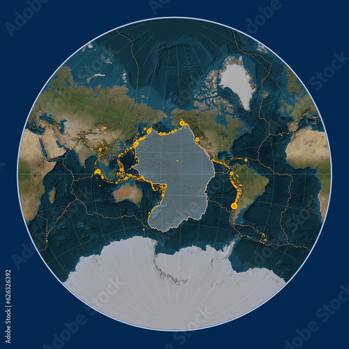 Pacific tectonic plate. Satellite. Lagrange. Earthquakes and boundaries photo