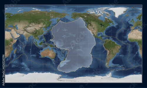Fototapeta Naklejka Na Ścianę i Meble -  Pacific tectonic plate. Satellite. Patterson Cylindrical. Boundaries