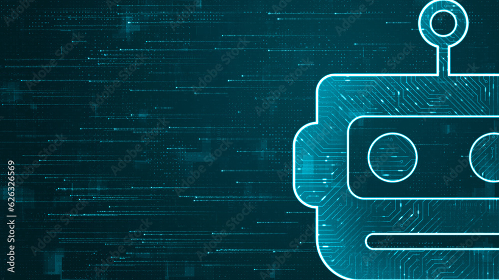 Blue digital Robot head logo and futuristic HUD technology circuit ...