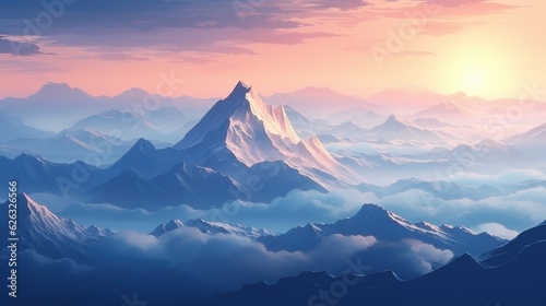 Beautiful mountain range at sunrise above the clouds, AI-generative © Andy Sarmiento