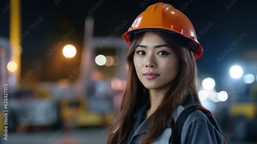 Beatiful confidence woman builder worker in uniform and safety helmet smilling. Labour day. Beatiful confidence woman builder worker in uniform and safety helmet smilling. Labour day.