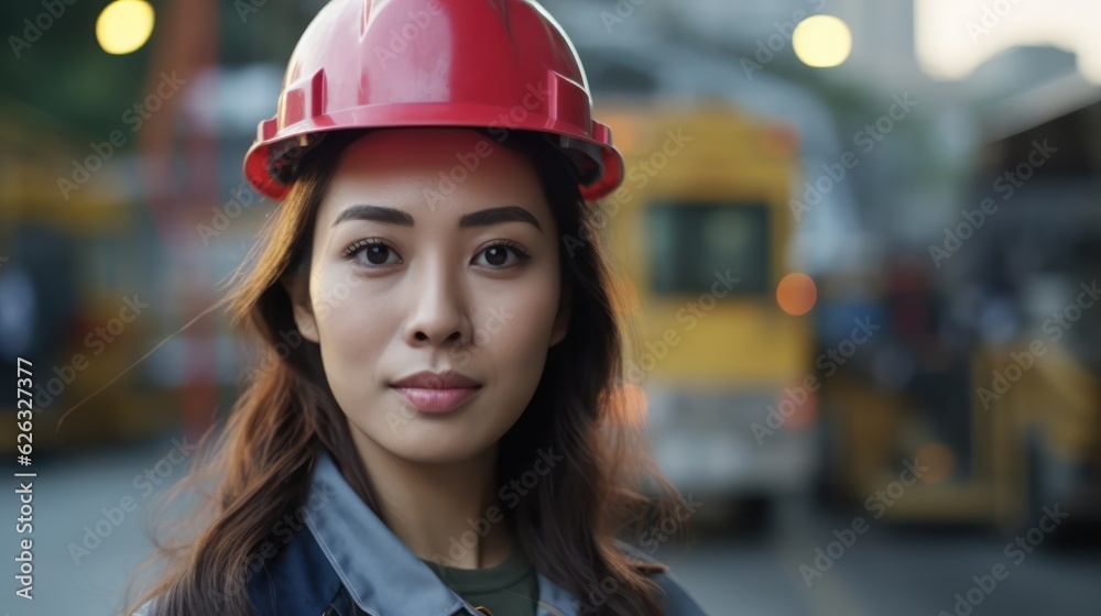 Beatiful confidence woman builder worker in uniform and safety helmet smilling. Labour day. Beatiful confidence woman builder worker in uniform and safety helmet smilling. Labour day.