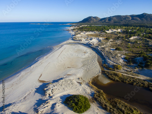 Aerial view of dunes area of Capo Comino, Sardinia